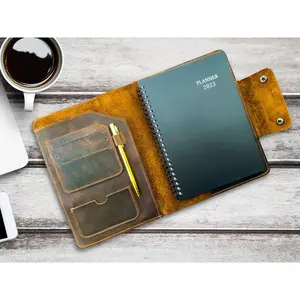 Refillable Leather Planner, Personalized Notebook, A5 Size | 2024-25 Planner with Leather Cover and Pen