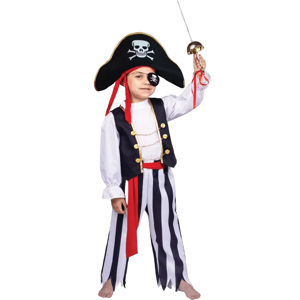 Kids' Pirate Costume Dress | Includes Hat with Bandanna, Shirt, Vest, Pants & Eyepatch - Perfect for Halloween, Role Play , Pretend Play Fun, Theme Party & Cosplay Costume Party