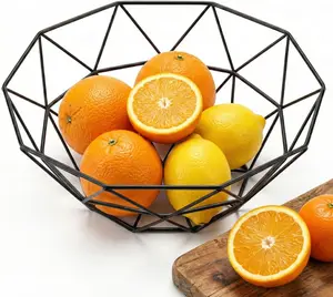 Geometric Metal Fruit Basket - Modern Wire Bowl for Kitchen Countertop Storage Breads,Vegetables,Snacks