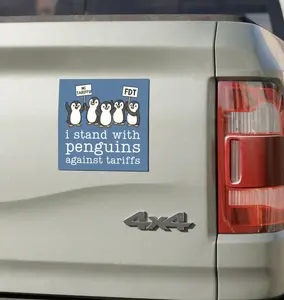 Penguin Against Tariffs Car Sticker/Magnet, Funny Vinyl Decal, Laptop Sticker/Magnet, Water Bottle Decal