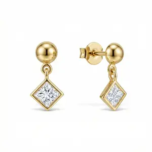 CZ Diamond Solitaire Drop Earrings | Gold Earrings