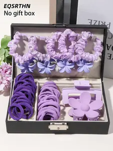 111 pieces of purple hair accessories set, including gradient purple hair rope, flower grip clip, geometric grip clip and flashing large intestine hair ring, with gentle light purple and deep purple as the main tone, sweet girl romantic style