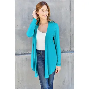 Basic Bae Full Size Open Front Long Sleeve Cardigan Spandex Womenswear Coats Hip