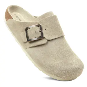 Aerothotic | ATLAS Leather Clogs for Women | Cork Footbed | Genuine Suede | Memory Foam