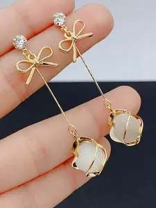 Women's Elegant High Quality Copper Material Earrings with Artificial Cat Eye Stone Unique Butterfly Design, Versatile, Perfect for Parties & Daily Wear