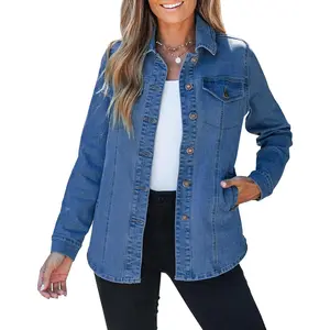 2026 Jean Jackets for Women Fashion Denim Jacket Western Oversized Shacket Button Up with Pockets
