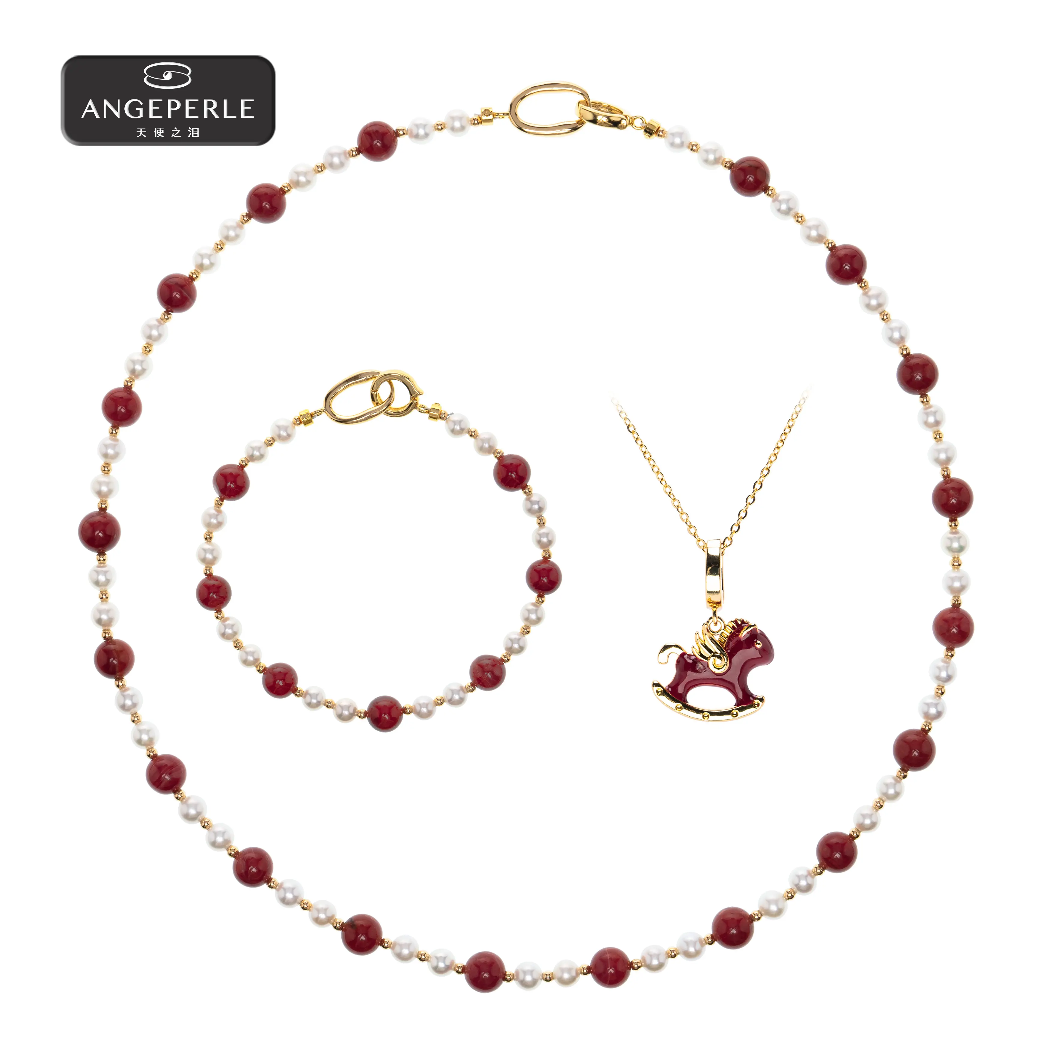 ANGEPERLE Alloy Freshwater Pearl Gablily Necklace Bracelet Pendant 4-5mm TSAW03X