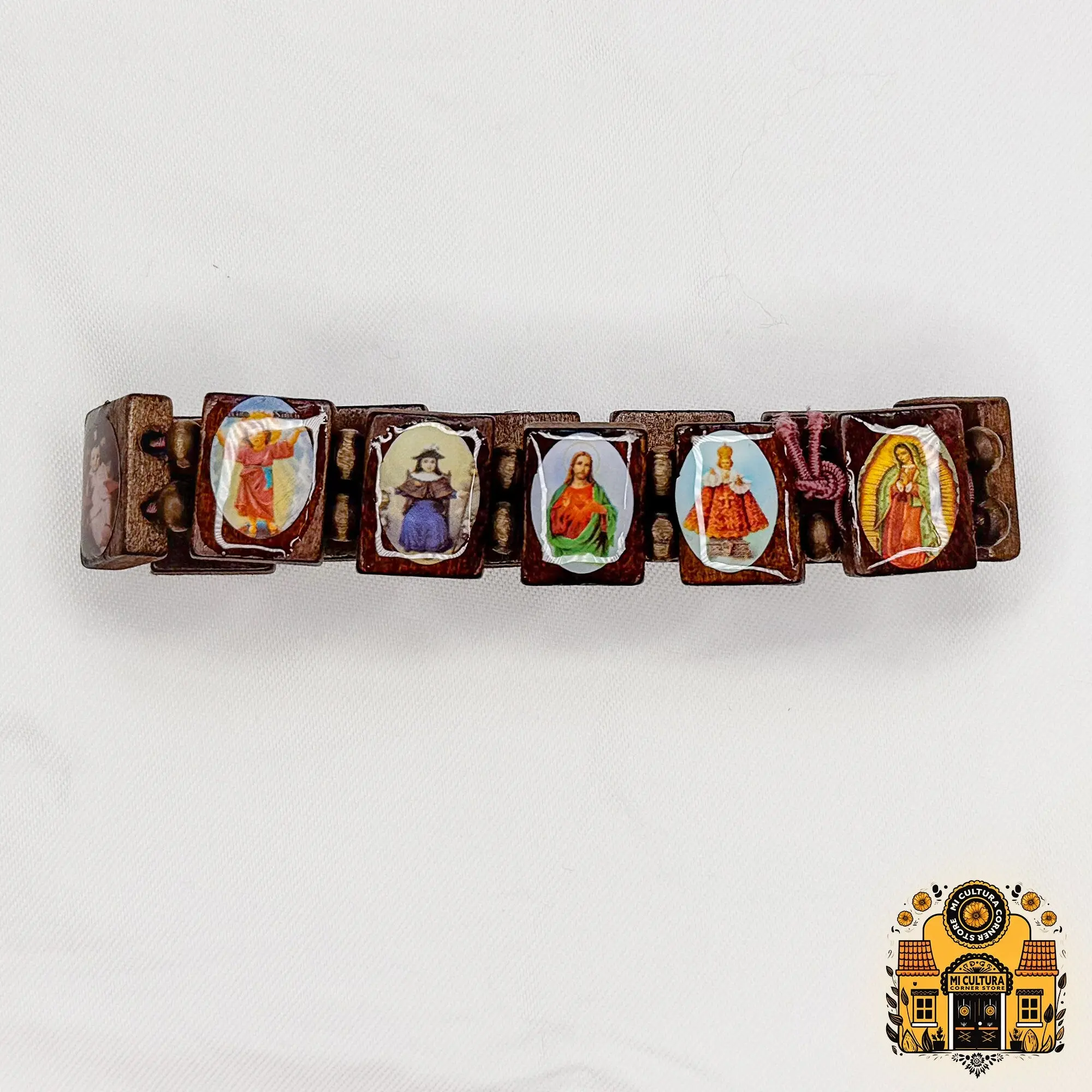 Dark Brown Wood Bracelet, Jesus, Santo Niño de Atocha & Guadalupe