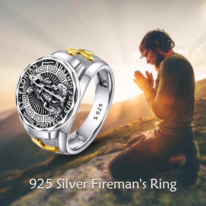 S925 sterling silver firefighter ring full size can be given as a gift or worn by yourself