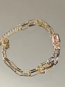 Women's Elegant Paperclip Links Style Bracelet 14 Karat Gold Plated 7.5 Inches Long Durable Material Chic Design for Casual Wear not water resistant