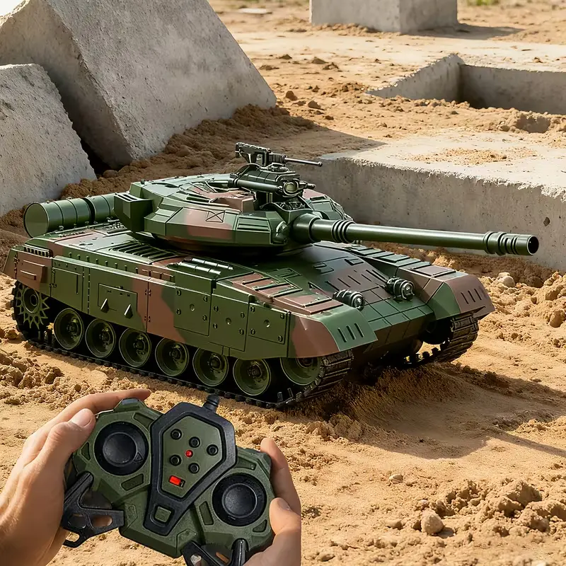 Durable 1:28 Scale RC Battle Tank Toy, 2.4GHz Remote Control, Realistic Rotating Turret & Look, Firing & Sound Effects, All-Terrain Tracks, Rechargeable, Indoor/Outdoor Play