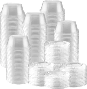 100-Pack Jello Shot Cups with Lids - 2 Ounce Clear Plastic Containers with Leak-Proof Lids -Jello Shooter Shot Cups -Compact Food Storage for Portion Control, 2 oz,Sauces, Liquid, Dips