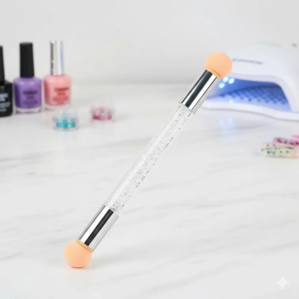 Professional Nail Sponge Blender Set with 4 Replaceable Gradient Tips and Dot Brushes for Ombre Nails. Skin-Friendly Latex, Anti-Shed Design, Corrosion-Resistant Handle, Quick-Change System, Hypoallergenic, and Mess-Free.