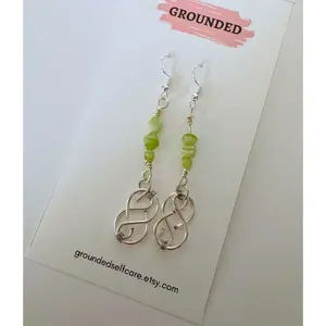Green Infinity Drop Wire Wrapped Earrings
