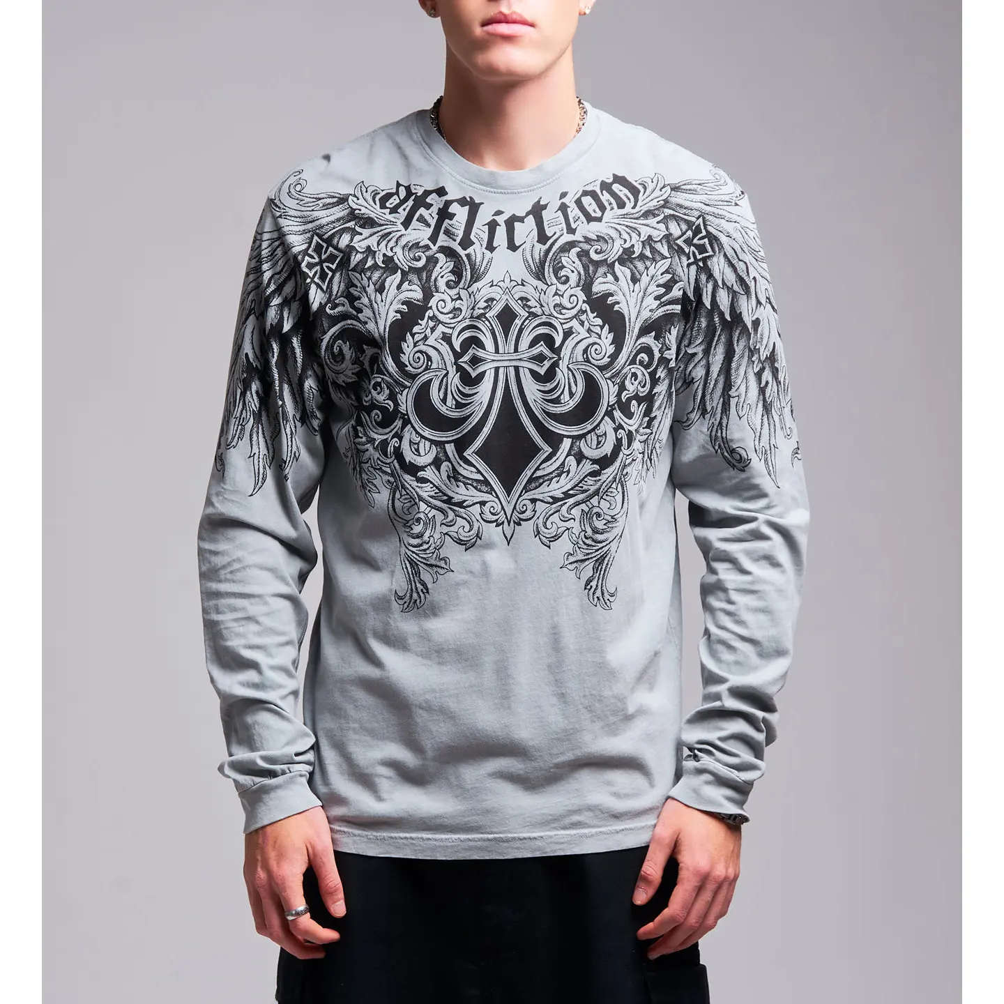 Affliction Men's Long Sleeve Tee's Step Of Honor Affliction Men's Long Sleeve Tee's Step Of Honor