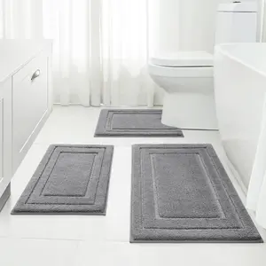 Bathroom Rugs Sets 3 Piece, Super Soft and Absorbent Non Slip Microfiber Toilet Bath Mat with U-Shaped (Grey)