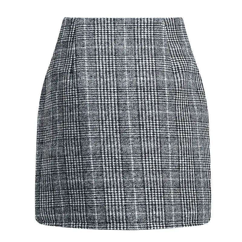Women's Chic Plaid Pencil Skirt in Polyester - High Waist Bodycon Mini for Business Office & Evening Wear, Office Wear, Fit, Classic Plaid, Mini Length, Curves Flattery
