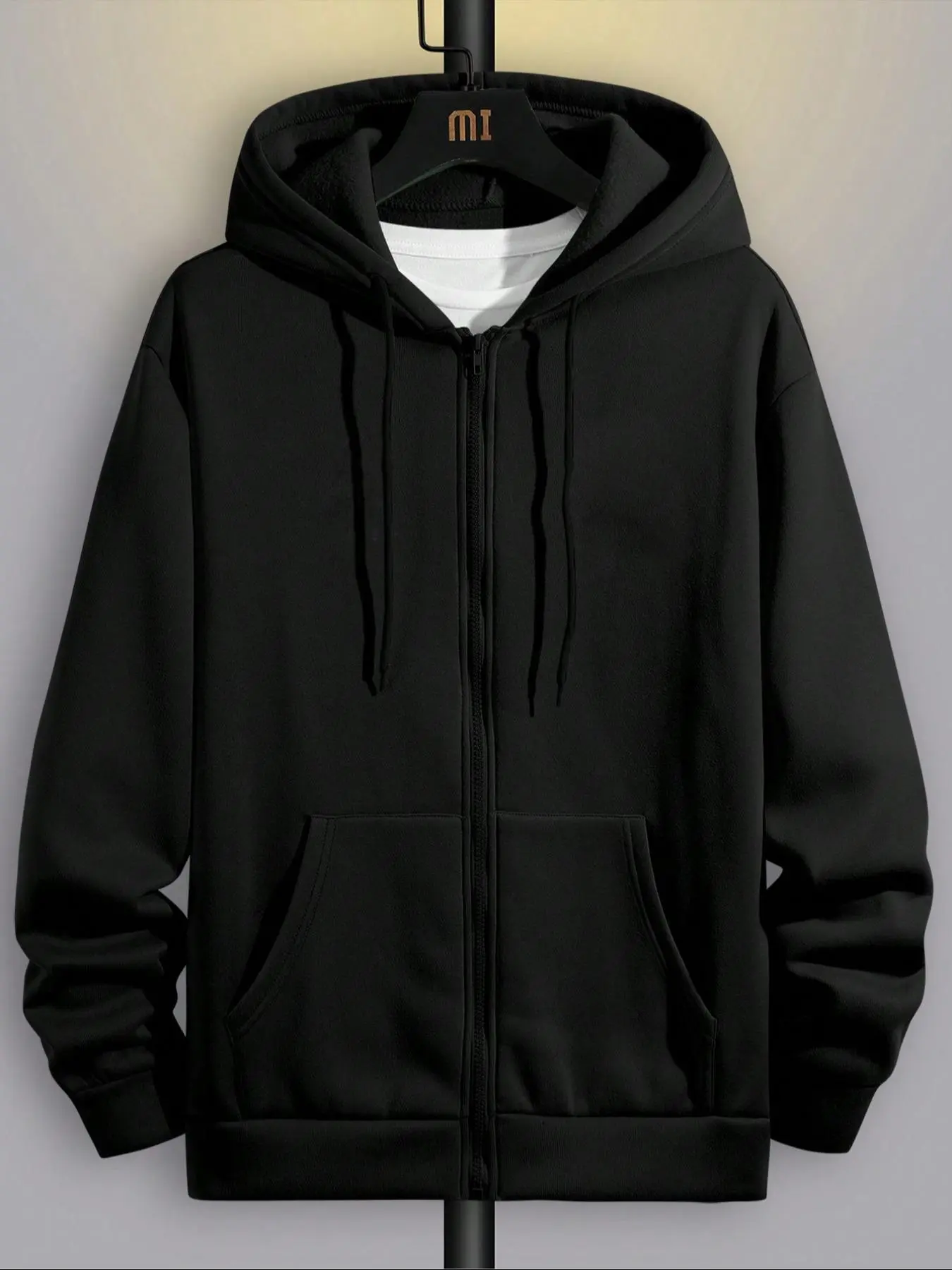 Men's Fall Outfits Casual Zip-Up Thick Fabric Heavy Hoodie Sweatshirts with Fleece Lining Pockets Plain Solid Color Long Sleeve Jacket Comfortable Pullover for Spring & Fall