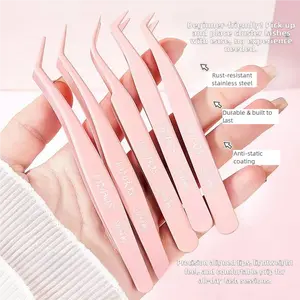5-in-1 Cosmetic Lash Tweezers Kit, Anti-Slip Stainless Steel Tools with Precision Curved & Straight Tips, Makeup Products for Beginner DIY Cluster Lashes