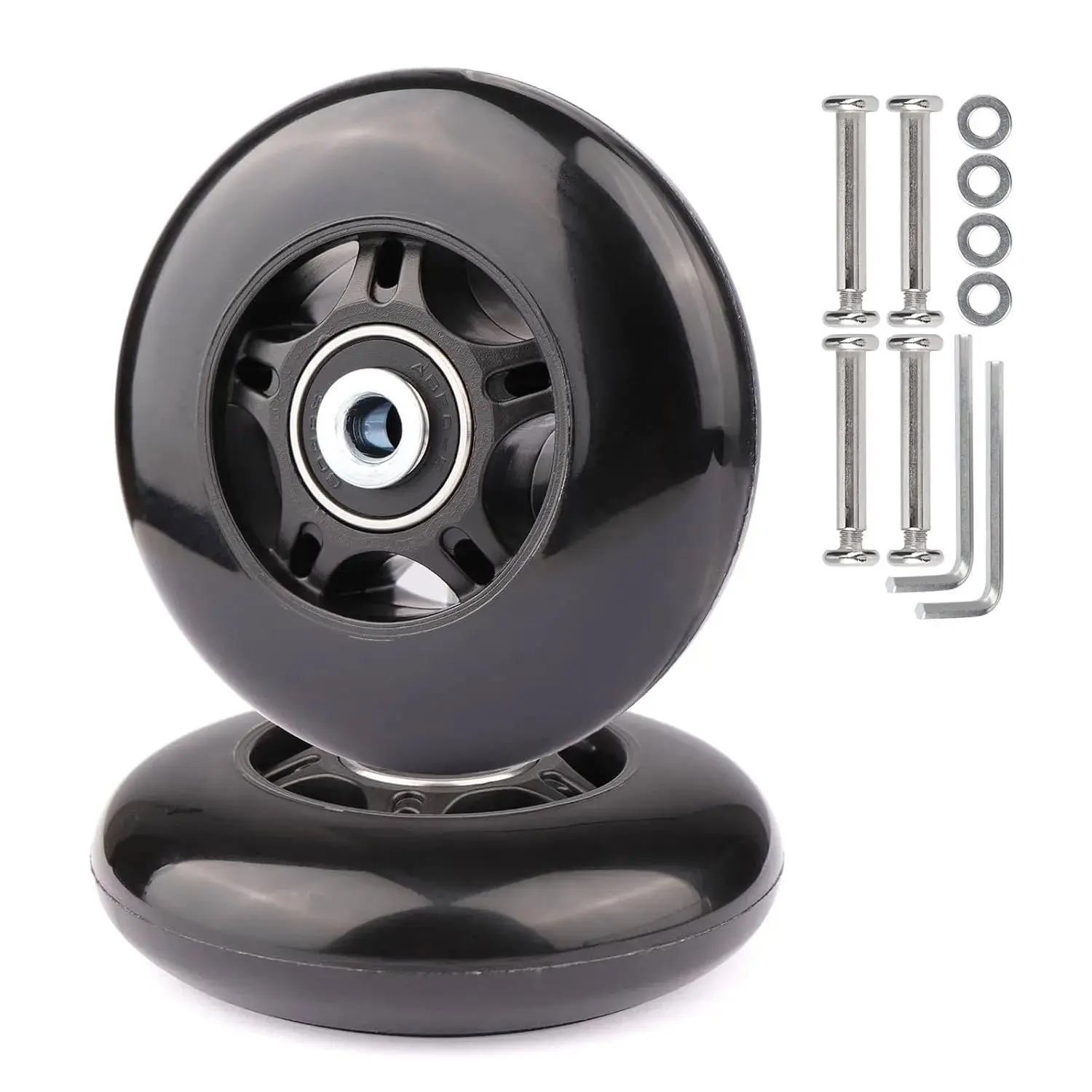 Universal Polyurethane Luggage Replacement Wheels, 76x24mm Silent Inline Casters with ABEC-7 Bearings and 6mm Axles, Complete Repair Kit, Quiet Rolling, Silent Pu Caster Wheels