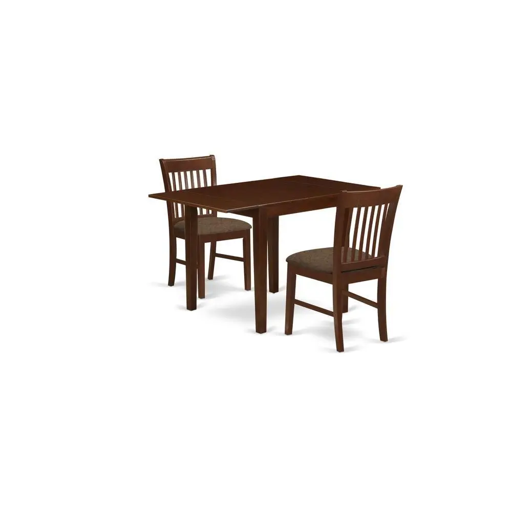 Wood Compact 3-Piece Dining Set - Solid Wood Mahogany Drop-Leaf Dining Table & Sturdy Chairs with Pre-Drilled Hardware