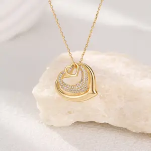 Dazzling 14K Gold Filled Triple Heart Necklace for Women | Cubic Zirconia CZ Sparkling Hypoallergenic Pendant | Romantic Valentine Gift for Her, Birthday Anniversary Date Night Jewelry woman dainty fashion layer