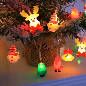 20 LED Christmas Silicone String Lights, Santa Snowman Tree Bell Reindeer Design, Battery Powered, Perfect for Party Bedroom Holiday Decor, Party Decoration