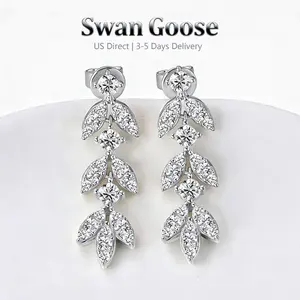 S925 Sterling Silver Wheat Ear Drop Earrings with 5A Cubic Zirconia, Perfect for Party & Date Night Light weight Long Drop Earrings,Versatile for Work, Wedding & Special Occasions