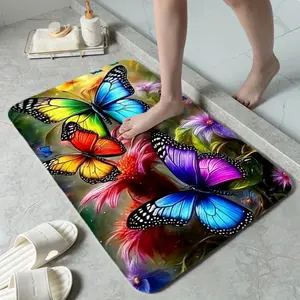 Vibrant Butterfly Pattern Bath Mat, Non-Slip Soft Absorbent Stone Mat, Machine Washable Rug, Durable Soft Diatomite Material with Colorful Floral Design Carpet, Ideal for Home Decor and Bathroom Safety, Bathroom Decor and Accessories