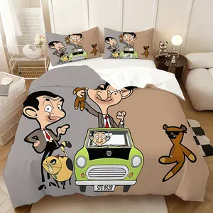 3Pcs,Mr. Bean inspiration  three-piece bedding set, soft, comfortable and skin-friendly, universal in all seasons, bedding set, no pillow core, no quilt core, suitable for bedrooms, guest rooms - (1 quilt cover + 2 pillowcases)