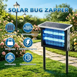 Solar USB Rechargeable Bug Zapper Outdoor Waterproof Mosquito Killer Lamp, 4500V High Voltage Electric Insect Fly Trap with Smart Light Sensor, 2000 Sq.Ft Coverage Portable UV Mosquito Zapper for Garden RV Camping Farm, Ground Stake & Wall Mount Design