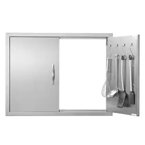 VEVOR BBQ Access Door, TikTokShopBlackFriday, 31W x 24H Inch Double Outdoor Kitchen Door, Stainless Steel Flush Mount Door, Double Wall Vertical Door with Handles and Hooks, for BBQ Island, Grilling Station, Outside Cabinet