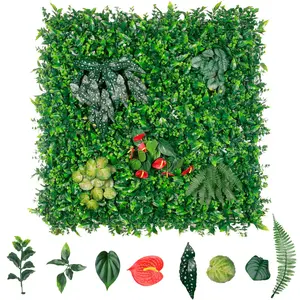 3/6pcs 39.37"X39.37" PE Artificial Grass Wall Panel, 8-Plant Mixed Foliage, Easy DIY Installation with Zip Ties, Indoor Outdoor Privacy Screen for Home Garden Wedding Decoration