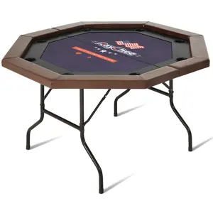 50'' 8-Player Poker Table, Foldable, Portable Classic Casino Style with Sturdy Metal Legs, Non-Slip Foot Pads & Cup Holders, Premium Felt Surface for Comfortable & Fun Game Nights, Perfect for Texas Hold’em, Blackjack, and Other Card Games