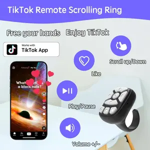 TikTok Scrolling Ring – 8-Button Finger Tip Wireless Remote, with Camera Remote Shutter for iPhone & Android (Black) Selfie