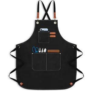 Cotton Canvas Apron | Unisex Cooking Apron for Men & Women with 3 Pockets & Adjustable Crossback Straps