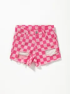 Girls Pink Check Denim Shorts Girls Pink Check Denim Shorts