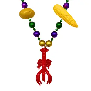 58" 30mm Purple, Green, and Gold Crawfish Boil Necklace (Each)