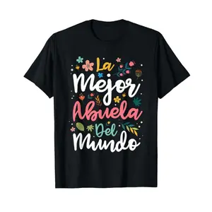 Womens La Mejor Abuela Del Mundo Graphic Tee Mothers Day Gift Short Sleeve Crewneck Cute Floral Spanish Grandma Family Shirt