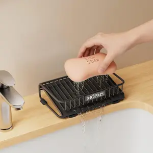 Self Draining Soap Dish, Carbon Steel Bar Soap Holder for Shower, Waterfall Design Soap Saver for Bathroom, Kicthen Sink and Countertop
