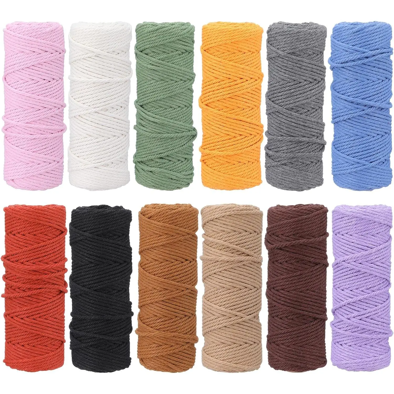 12 Rolls Macrame Cord 4 Strand 3 MM x 660 Yards  Cotton Rope Bulk Colored Cotton Craft Cord DIY Twine Colorful Macrame String for Knitting  Wrapping Wall Hanging  Hanger