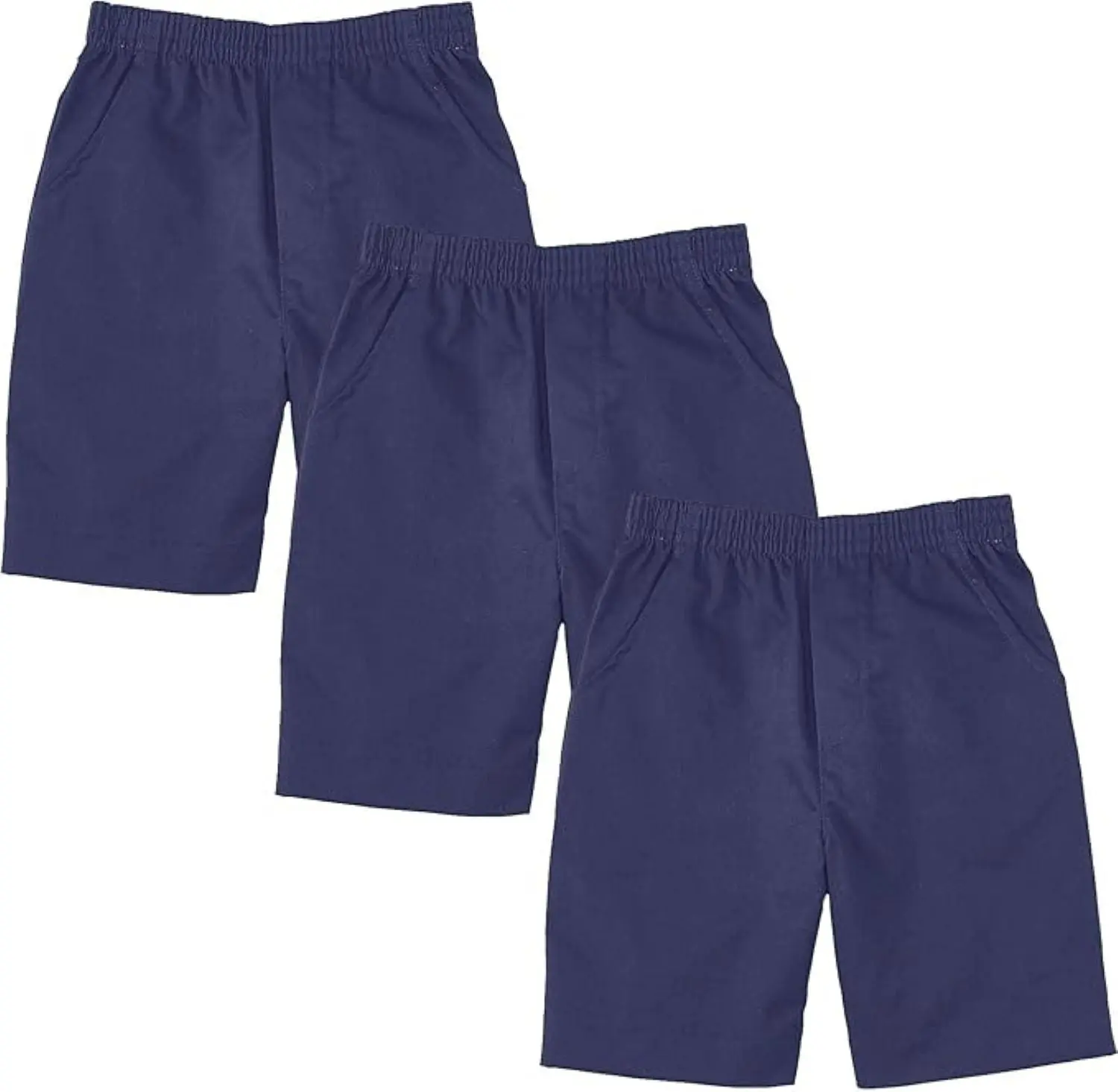 School Uniform Pull-On Blue Shorts, Elastic Waist Twill Bottoms, Comfort Fit School Apparel SBU32 3 Pack