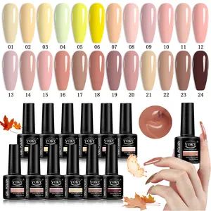 VOKY 24-Pack 1set Low Odor Gel Nail Polish Set - Minimalist Nude Neutral Collection, Cream Beige Pink Brown Taupe Shades, 5-Free Long-Lasting Glossy Finish, UV LED Soak-Off Nail Art Salon Kit for Everyday Wear