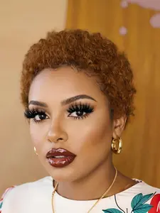 pixie cut wig burgundy 30 color short  afro curly human hair wig daily party cosplay gift use wig machine made pixie cut human hair wigs for women