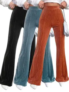 Women's Solid High Waist Flare Leg Wide Legged Pants, Casual Comfy Bell Bottom Trousers for Daily Wear, Ladies Bottoms for All Seasons