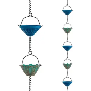 10 FT Decorative Lotus Rain Chains for Outside, 16-Cup Rain Catcher Chains, Replacement for Downspout Gutters and Eaves for Drainage