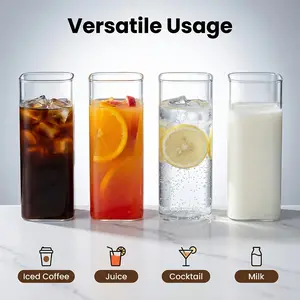 4pcs High Borosilicate Glass Cups 12.8oz, Elegant Barware for Juice Beer Cocktails, Versatile Usage, Long Island Iced Tea Cup, Japanese Thin Straight Collar, Premium Drinking Glasses, Drinkware, Clear Glass Cup