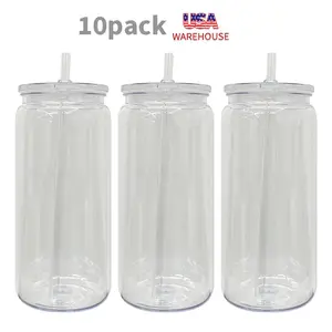 10pcs/25pcs 20oz Clear Plastic Cans Acrylic Cup With PP Lid USA Warehouse Plastic Cans for UV DTF Wraps