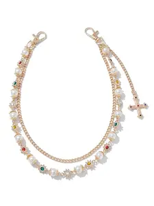 Fashion Layered Wallet Chain, Elegant Rhinestone Flower Pearl Denim Pocket Chain, Unisex Cute Bag Charm Accessory