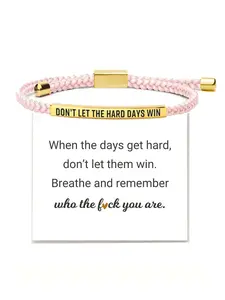 Don't Let The Hard Days Win Inspire Bracelet - Stainless Steel & 18k Gold Plated Braided Design with Engraved Message - Adjustable Up to 10" Matching Bracelets